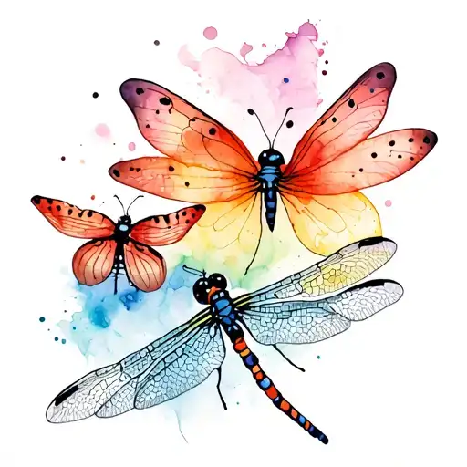 ladybug, dragonfly, butterfly emerging tattoo design idea