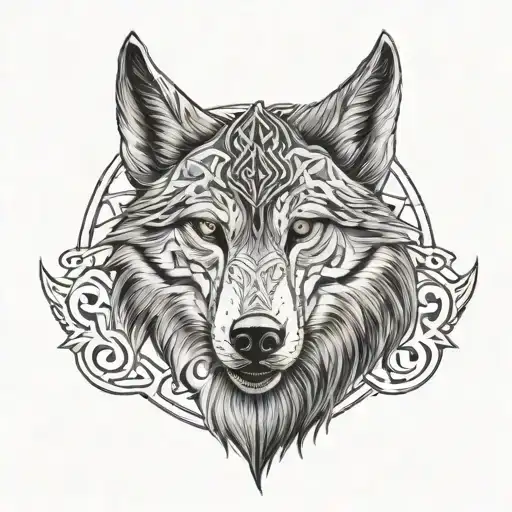 Wolf, With Entrance To Valhalla, Nordic Runes As A Compass , And Vikings Tattoo tattoo design idea