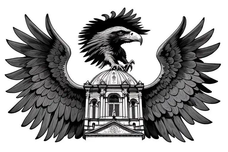 st. basils chathedral and in a seperate place, an eagle with its talons and wings tattoo design idea