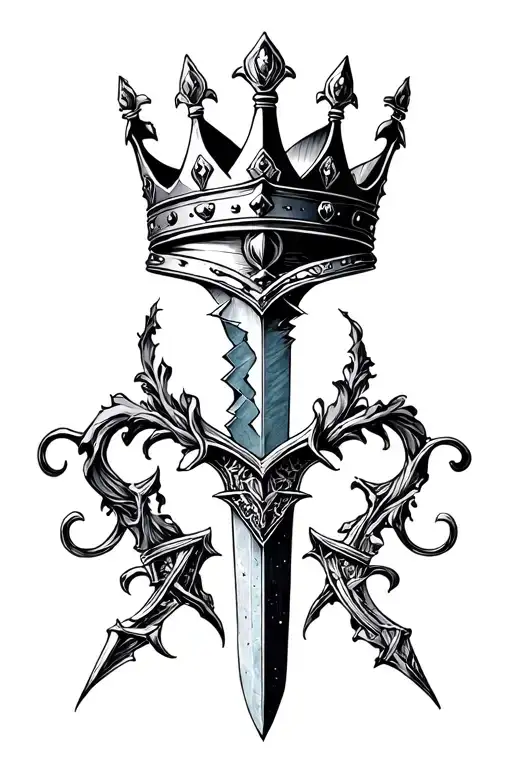 a broken sword and crown tattoo design idea