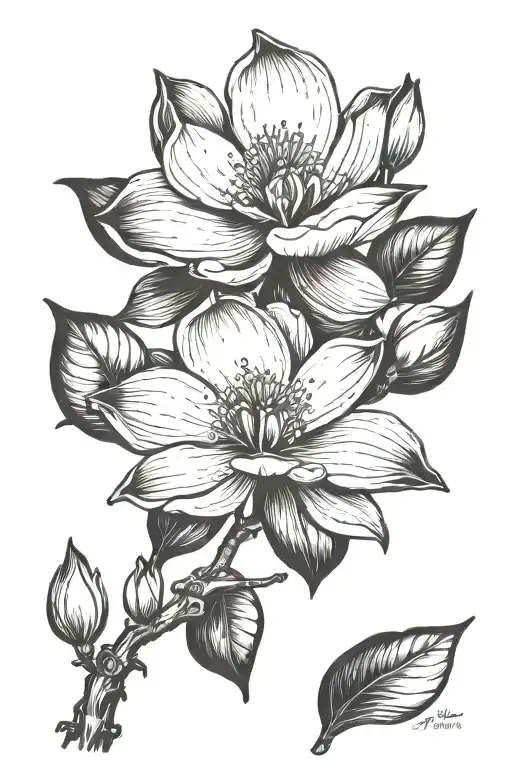 magnolia tree branch tattoo design idea