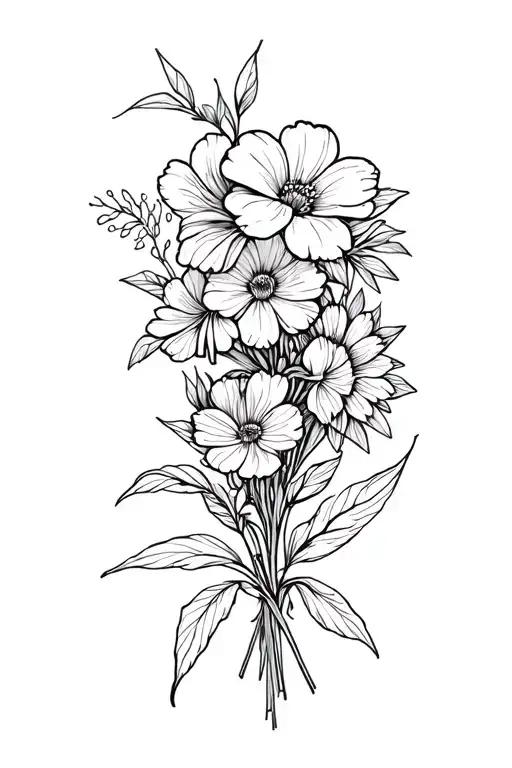 flower bouquet fine line tattoo design idea