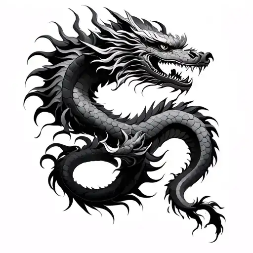 chinese dragon intertwined with head emerging tattoo design idea