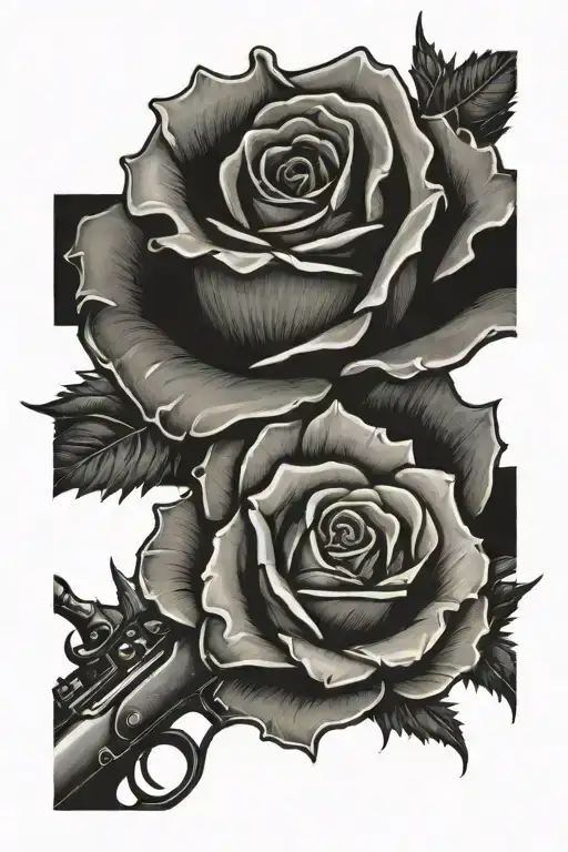 rose with thorns wrapped around a rifle intertwined tattoo design idea
