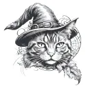 cat + halloween + witch tattoo design idea