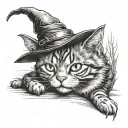 cat + halloween + witch tattoo design idea