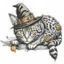 cat + halloween + witch tattoo design idea