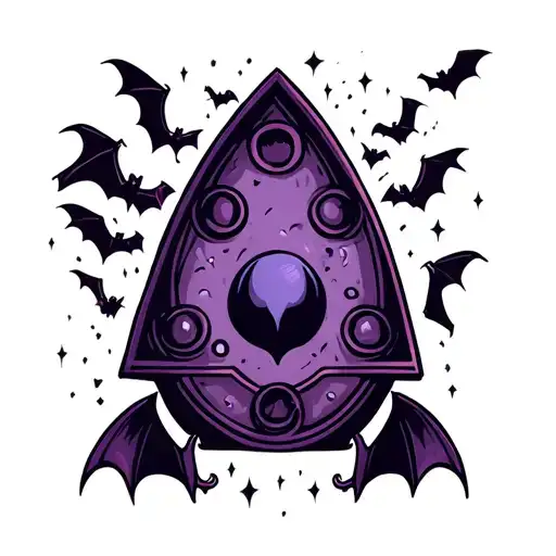 planchette on w bats flying tattoo design idea