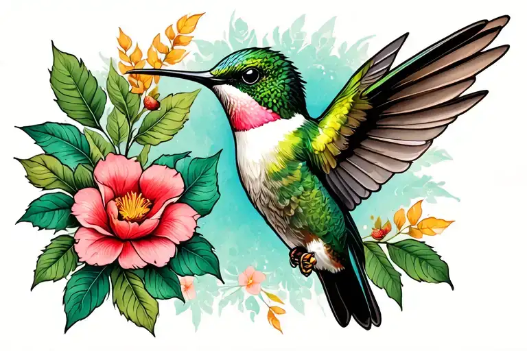 Hummingbird eating tattoo design idea