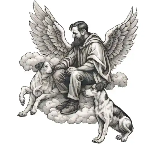 man and dog in heaven something angelic something tattoo design idea