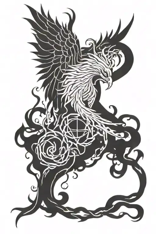 pheonix rising from fire broken chains from a heart and a brain tattoo design idea