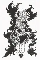 pheonix rising from fire broken chains from a heart and a brain tattoo design idea