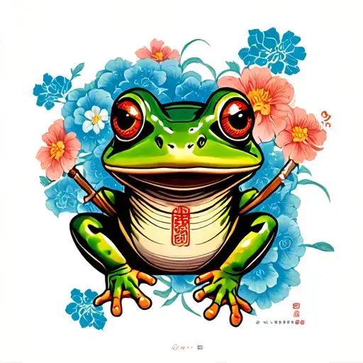 frog old samourai cover with japanese tattoo design idea
