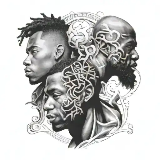two black men merged into each other faces good verses evil speak tattoo design idea