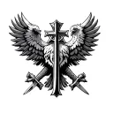 Orthodox Cross double headed eagle holding swords tattoo design idea