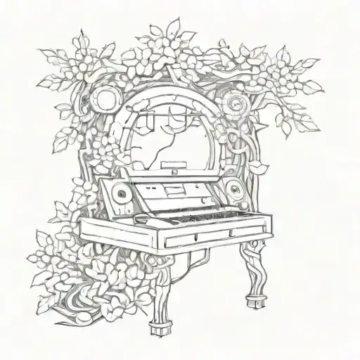 Incorporate a DJ booth with intricate nature elements like trees and flowers, with a subtle Capricorn symbol hidden within the design tattoo design idea