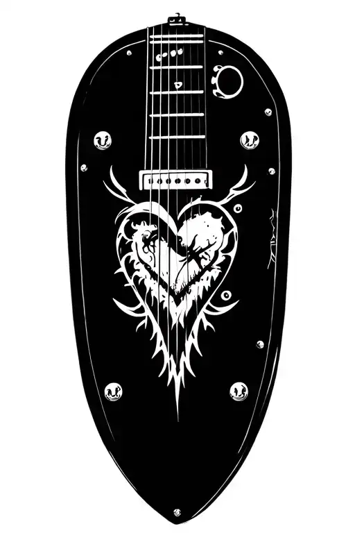 rock & roll tribal heart suffering fender telecaster guitar tattoo design idea