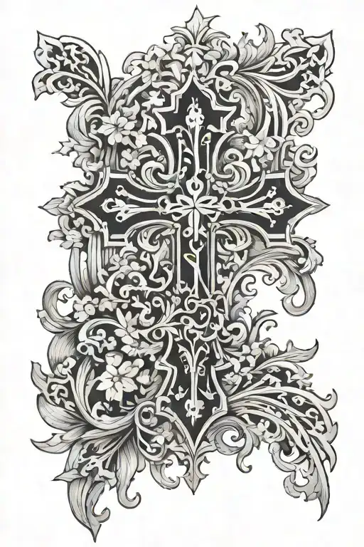 French Huguenot Cross on river flowing tattoo design idea