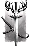 thin swords wrapped  with deer head handle  tattoo design idea