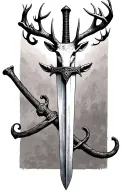 thin swords wrapped  with deer head handle  tattoo design idea