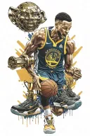 Steph Curry surrounded by trophies and records over the years tattoo design idea
