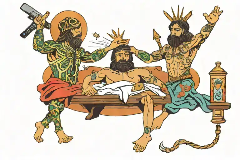 lax and jesus stoping someone from doing drugs or cutting themselves   tattoo design idea