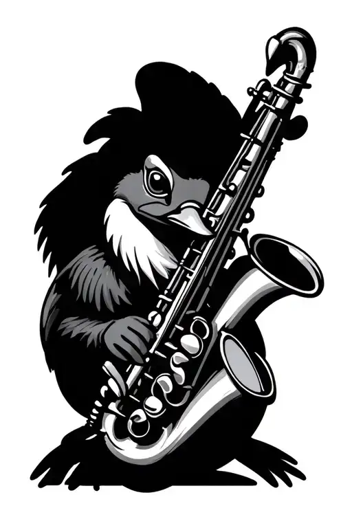 duck playing saxophone tattoo design idea