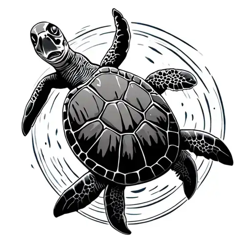 freediver and sea turtle tattoo design idea