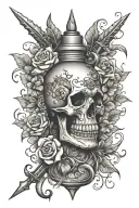 girly poison bottle with dagger and flowers surrounding no skull  tattoo design idea