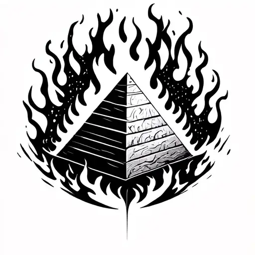 a symbolic, minimalistic pyramid inside a fire or a flame for a tattoo design.  Like a hyerogliph or logo tattoo design idea
