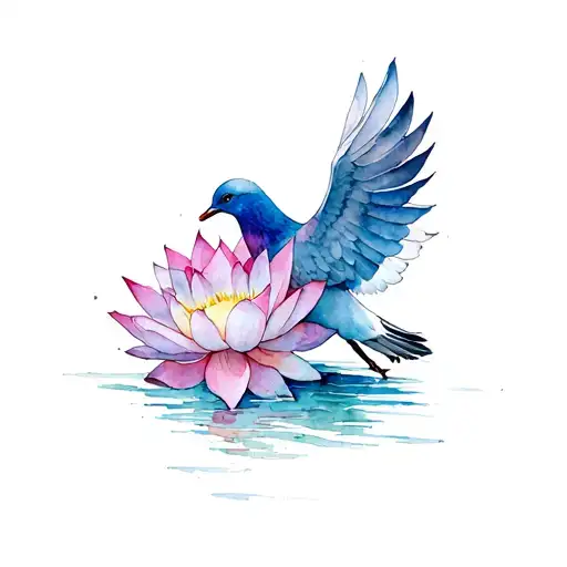 dove carrying an lotus flower tattoo design idea
