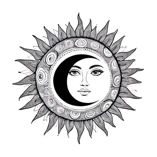 Mandala Sun And Moon tattoo design idea