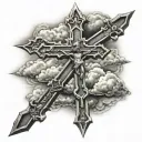 Christian Cross with clouds tattoo design idea