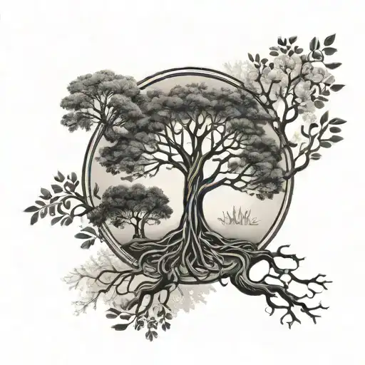 matching tree of life tattoo for family. Mom, Dad and 2 sons tattoo design idea