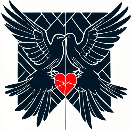 two doves birds holding a string and healing a cracked broken heart tattoo design idea