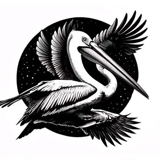pelican flying away tattoo design idea