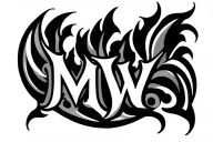 create me a tattoo design that is tribal fits on the arm wrapping around horizonally and says MW but in a pattern tattoo design idea
