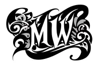 create me a tattoo design that is tribal fits on the arm wrapping around horizonally and says MW but in a pattern tattoo design idea