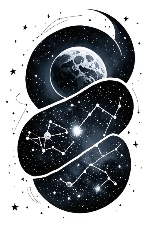 orion constellation, andromeda constellation, and chamaeleon constellation tattoo design idea