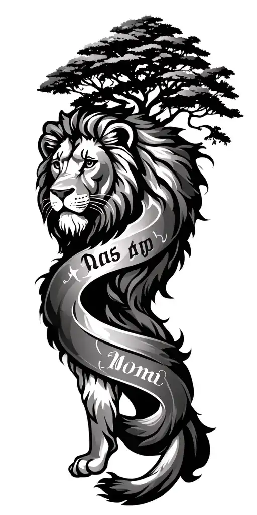 mom and dads name with lion and tree wrapped around tattoo design idea