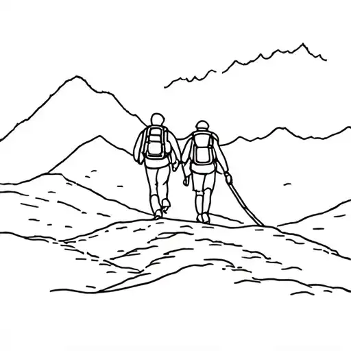 two hikers father and daughter on the camino de santiago symbol tattoo design idea