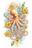 octopus, snowdrop, rose,  marigold flower tattoo design idea