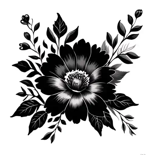 Length flowers and leaves tattoo design idea
