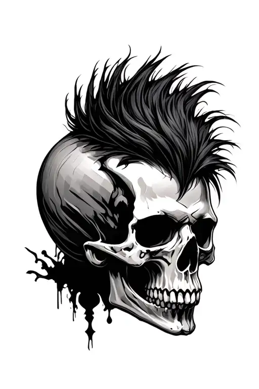 skull with Mohawk hair tattoo design idea