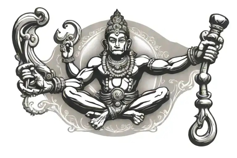 lord hanuman meditation and trishul Om and damru tattoo design idea