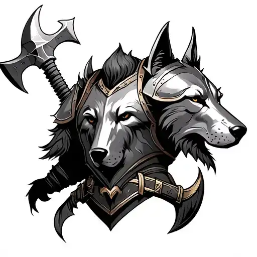 viking chest piece, on left pec to match in with full armor peace on arm, add in wolfs, axes, shuelds and traditional ru tattoo design idea