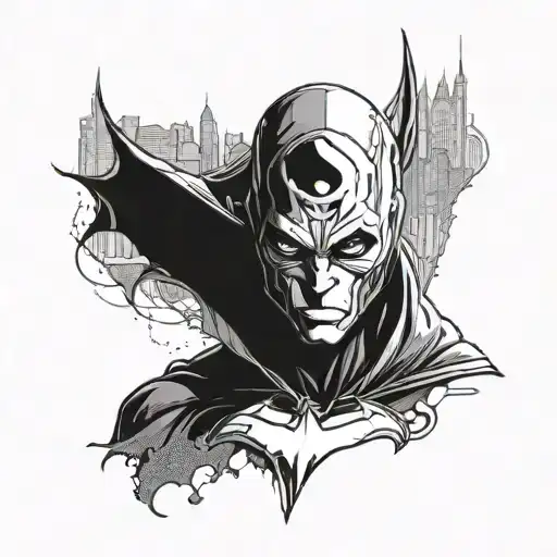 Redhood in front of Gotham city tattoo design idea