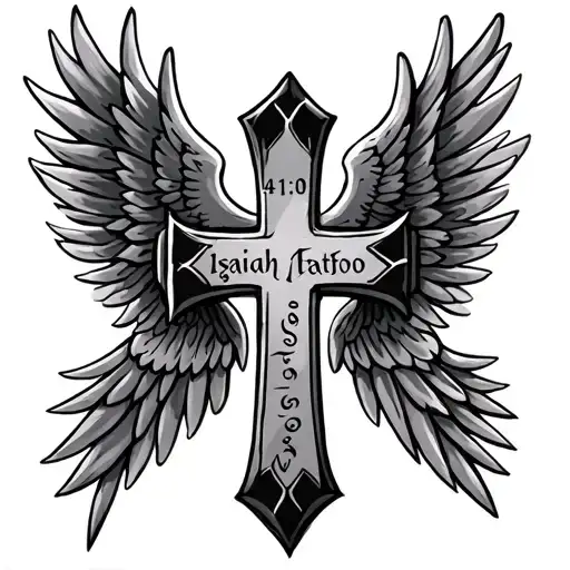 cross with wings. Isaiah 41:10 written tattoo design idea