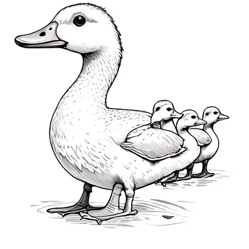 mother duck followed by 4 ducklings following their mother tattoo design idea