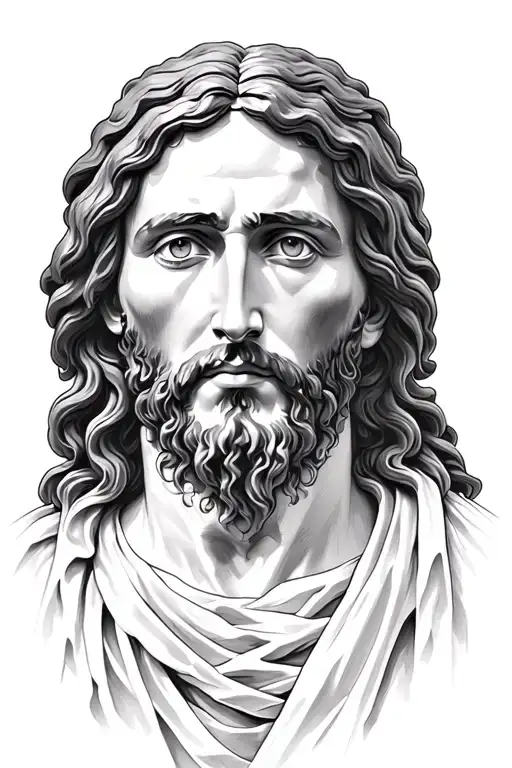 bible verese John 1:1 with the face of Jesus  tattoo design idea